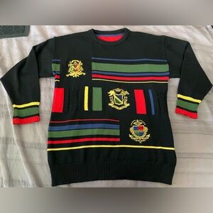 Vintage ski Sweater 1980s colorful w/ Badges w Gold Women’s M L Mondi EU Hungary